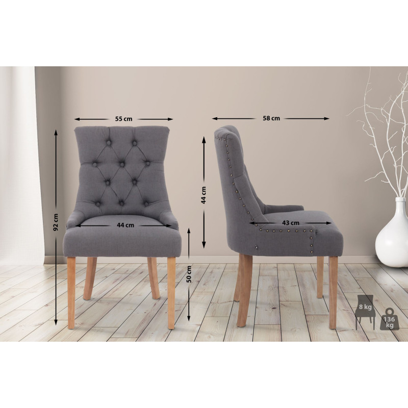 Chaise de salle à manger Aberdeen en tissu gris clair foncé antique