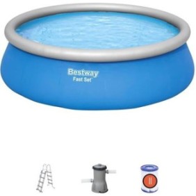 Kit Piscine hors sol autoportante BESTWAY - Fast Set - 457 x 122 cm - Ronde (Livrée avec filtre a cartouche + échelle de sécurit