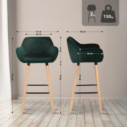 Lot de 2 tabourets de bar en velours Grant vert