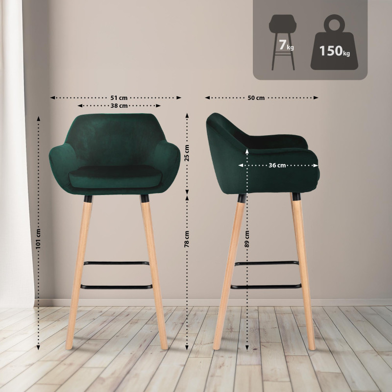 Lot de 2 tabourets de bar en velours Grant vert