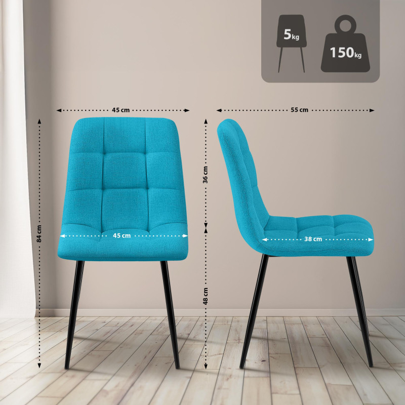 Chaise de salle à manger Tilde en tissu turquoise