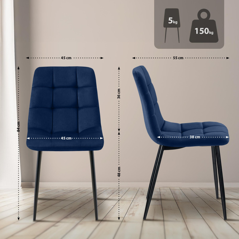Chaise de salle à manger Tilde en velours bleu