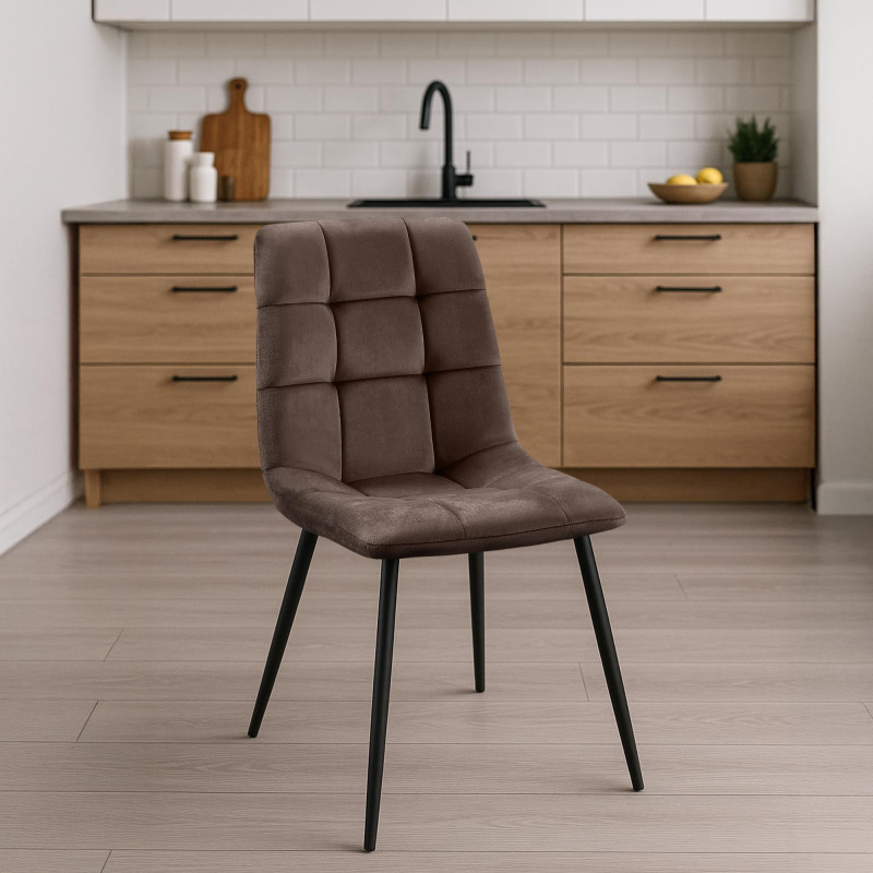 Chaise de salle à manger Tilde en velours marron