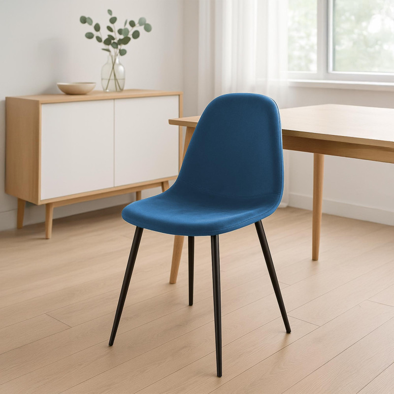 Chaise de salle à manger Napier en velours bleu