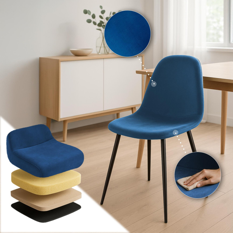 Chaise de salle à manger Napier en velours bleu