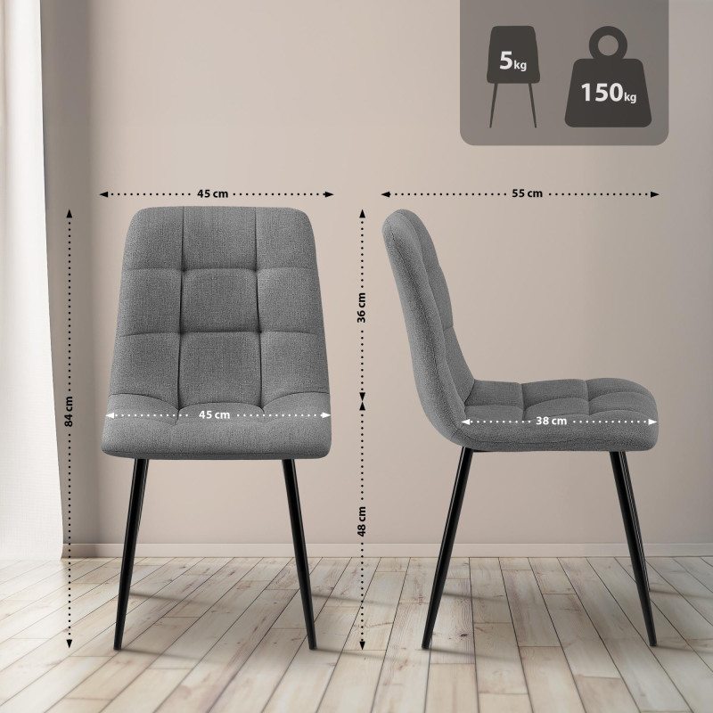 Lot de 2 chaises de salle à manger Tilde en tissu gris