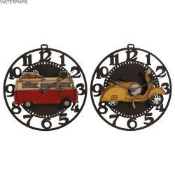 Horloge Murale Home ESPRIT Jaune Rouge Métal Vintage 34 x 33,5 x 32,5 cm (2 Unités)