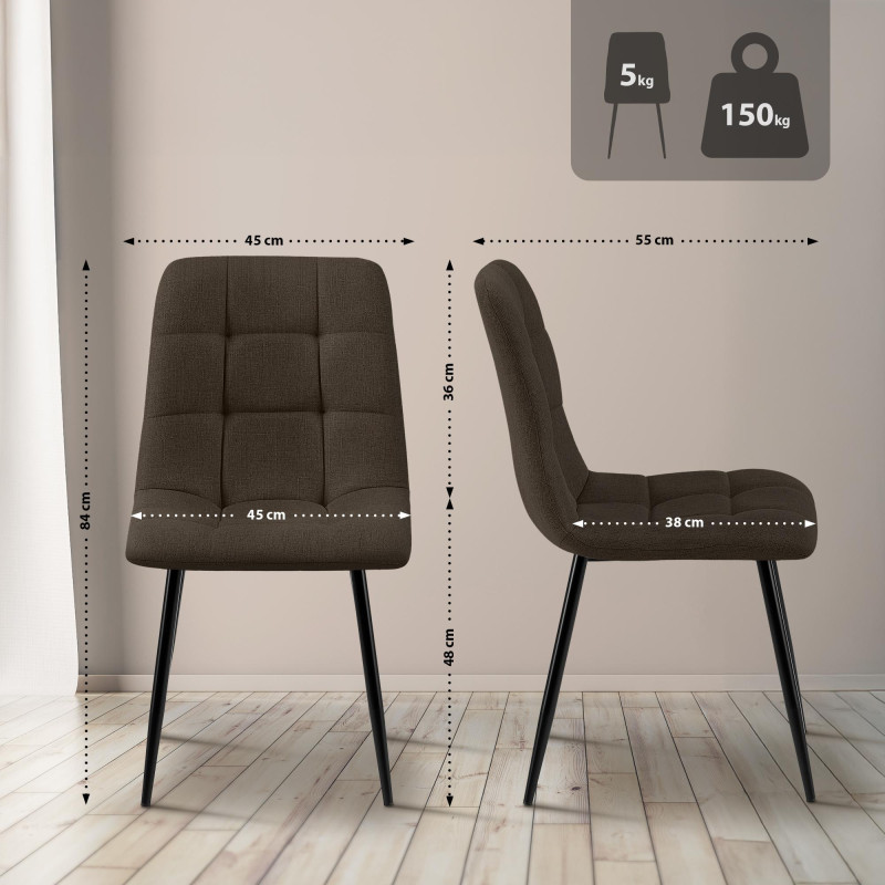 Lot de 2 chaises de salle à manger Tilde en tissu marron