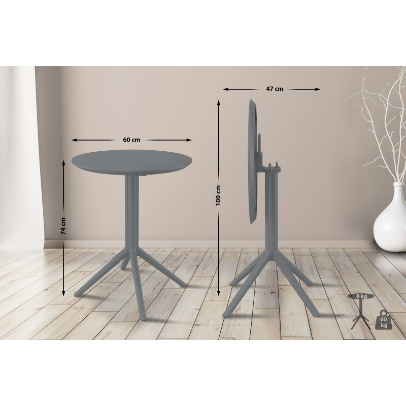Table pliante Sky, ronde, gris foncé