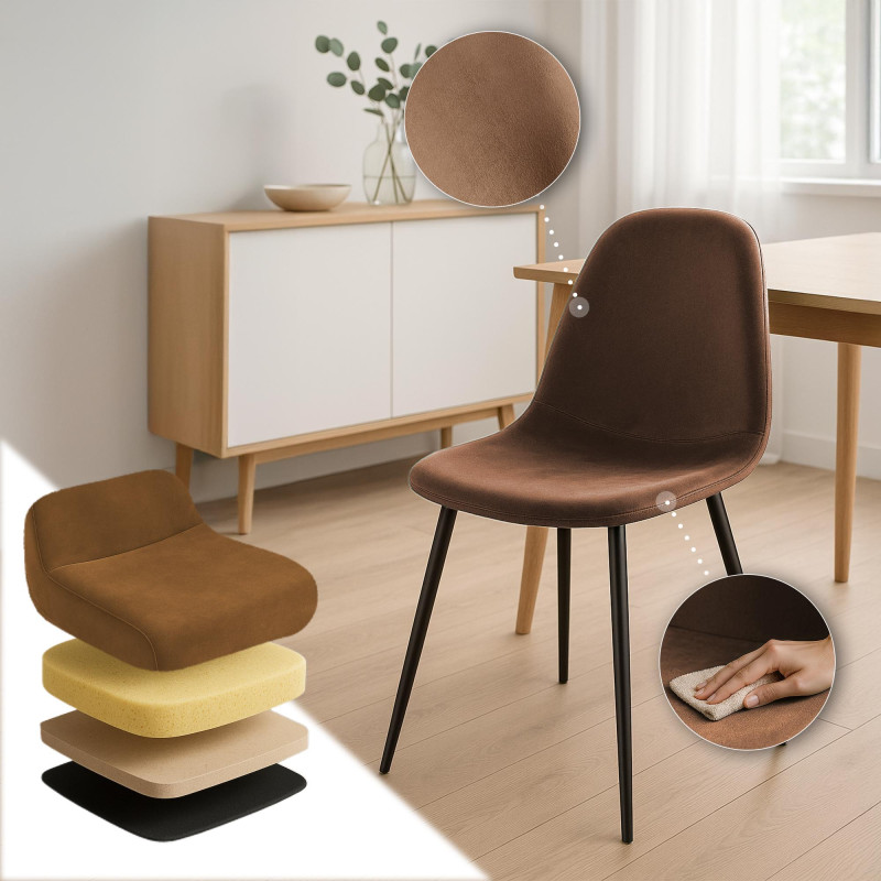 Chaise de salle à manger Napier en velours marron