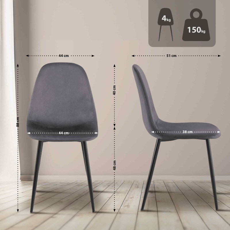 Chaise de salle à manger Napier en velours gris foncé