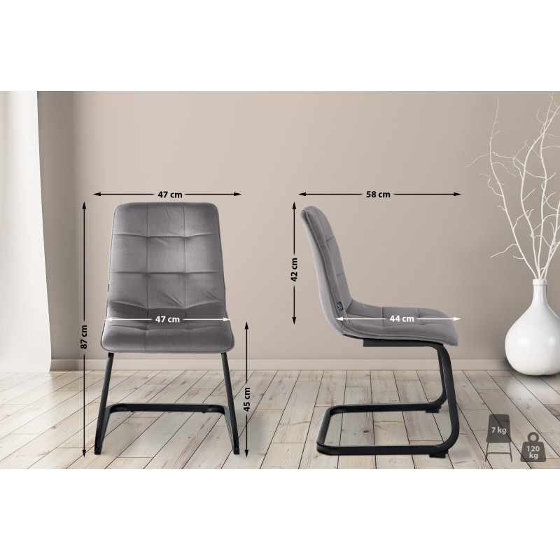 Chaise de salle à manger Vermont en velours gris foncé