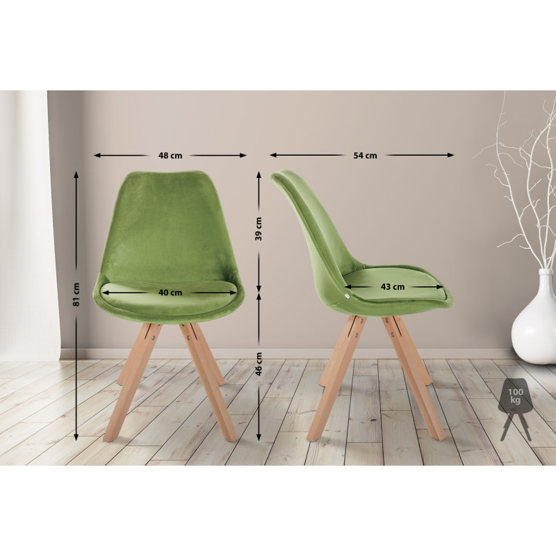 Chaise carrée en velours Sofia vert clair