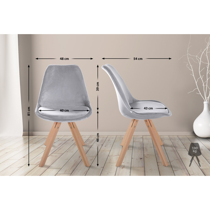 Chaise carrée en velours Sofia gris clair