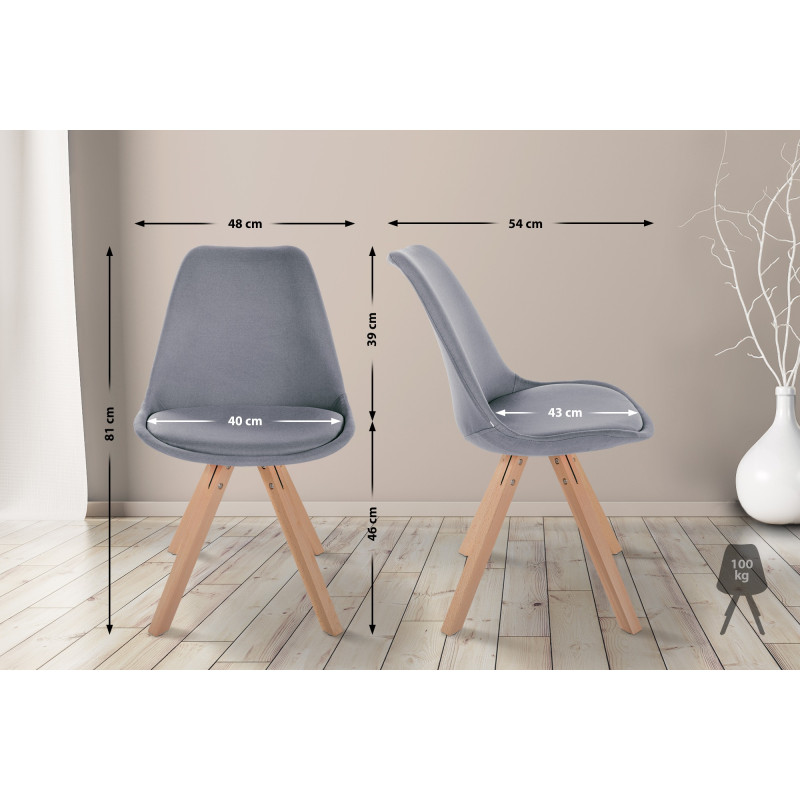 Chaise Sofia en tissu carré gris clair