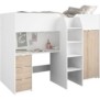 Lit combinÈ mezzanine enfant - DÈcor blanc et chene - Sommier inclus - 90x200 cm - TOM