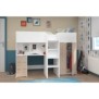 Lit combinÈ mezzanine enfant - DÈcor blanc et chene - Sommier inclus - 90x200 cm - TOM