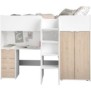 Lit combinÈ mezzanine enfant - DÈcor blanc et chene - Sommier inclus - 90x200 cm - TOM