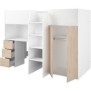 Lit combinÈ mezzanine enfant - DÈcor blanc et chene - Sommier inclus - 90x200 cm - TOM