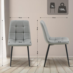 Chaise de salle à manger Antibes, simili cuir gris clair