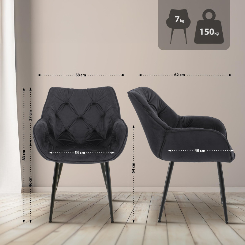 Lot de 2 chaises Tanna en velours noir