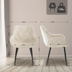 Lot de 2 chaises Tanna en velours crème