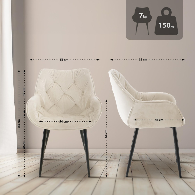 Lot de 2 chaises Tanna en velours crème