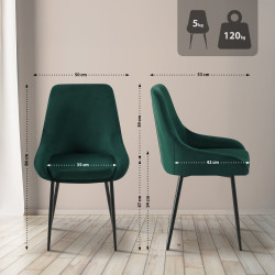 Chaise de salle à manger Elmira en velours noir vert