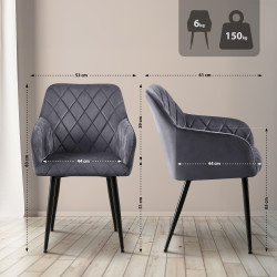 Chaise de salle à manger Monett velours B gris foncé