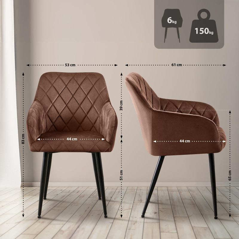 Chaise de salle à manger Monett en velours B marron