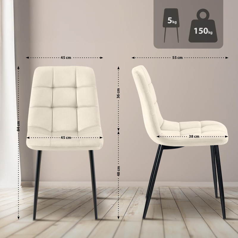 Lot de 2 chaises de salle à manger Tilde en velours crème