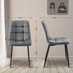 Lot de 2 chaises de salle à manger en velours Tilde gris foncé