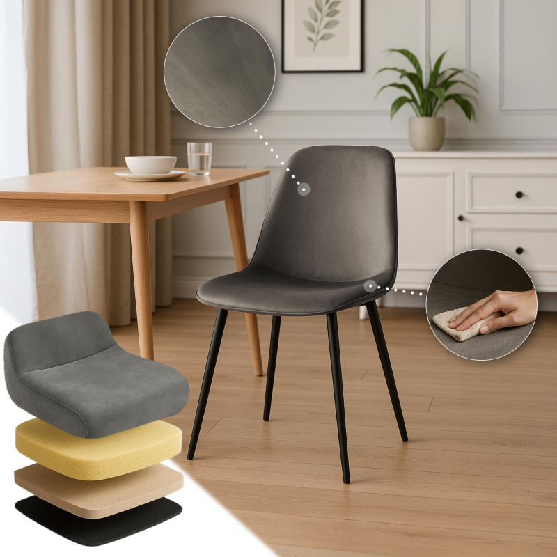 Silla de comedor Maryam terciopelo antracita
