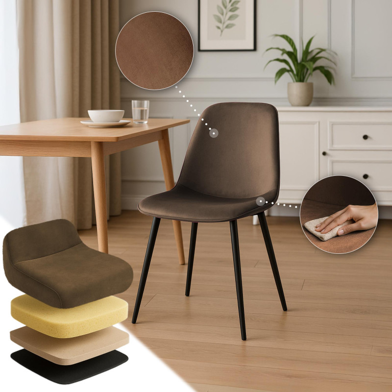 Silla de comedor Maryam de terciopelo marrón
