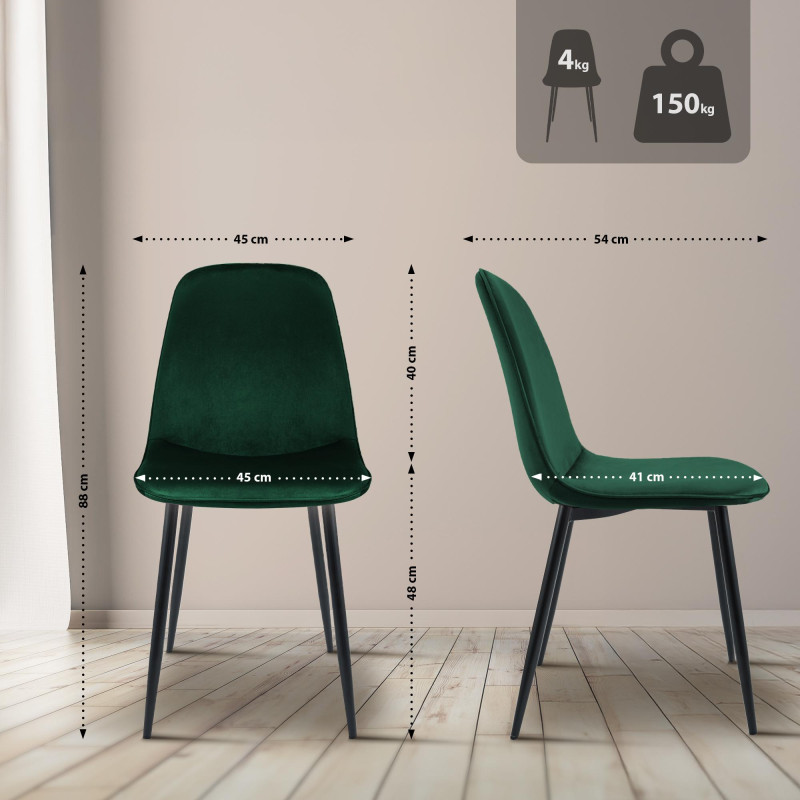 Silla de comedor Maryam de terciopelo verde
