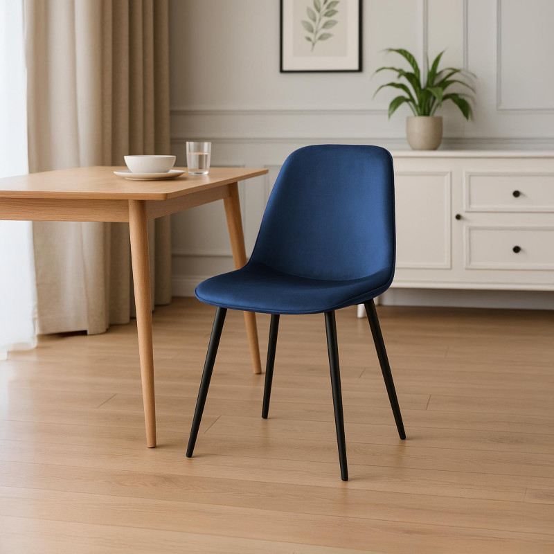 Silla de comedor Maryam de terciopelo azul oscuro
