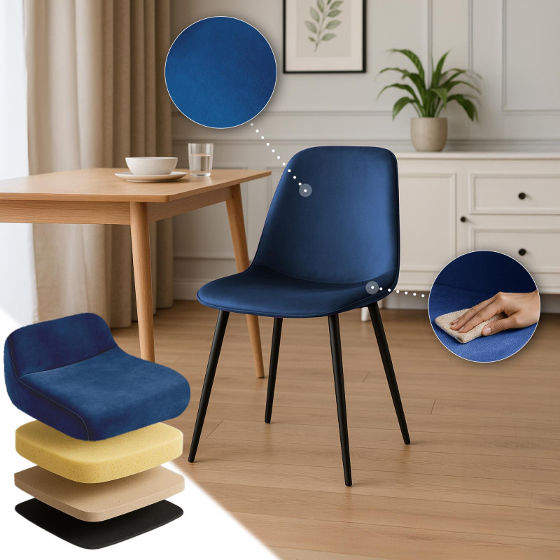 Silla de comedor Maryam de terciopelo azul oscuro
