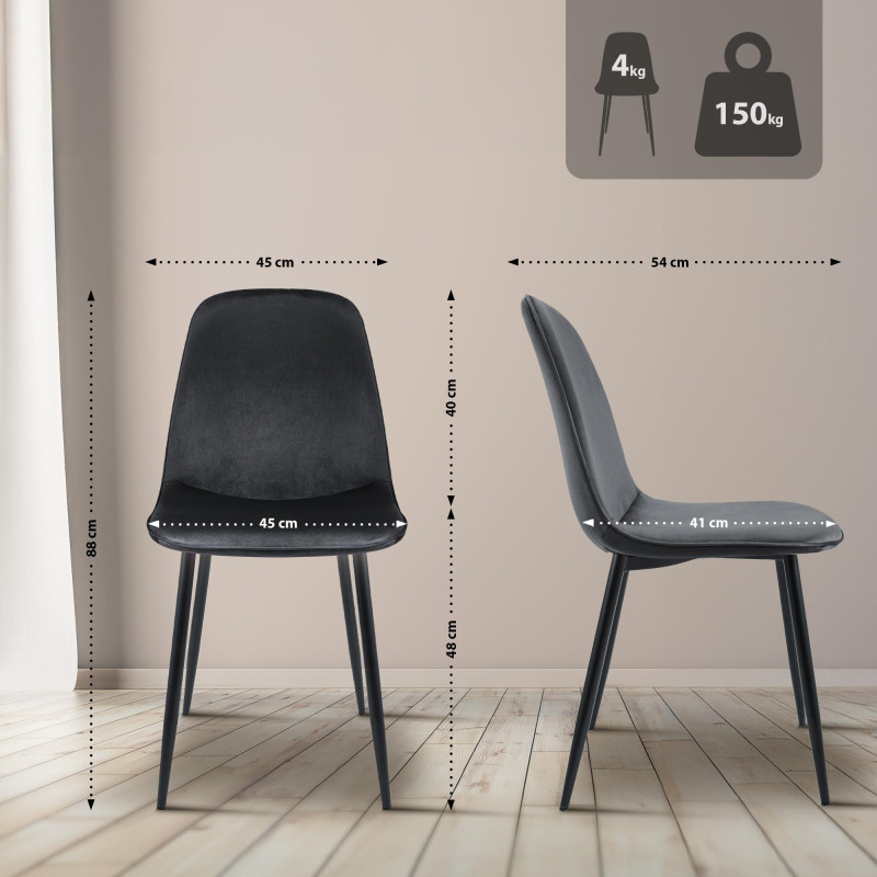 Silla de comedor Maryam de terciopelo gris oscuro
