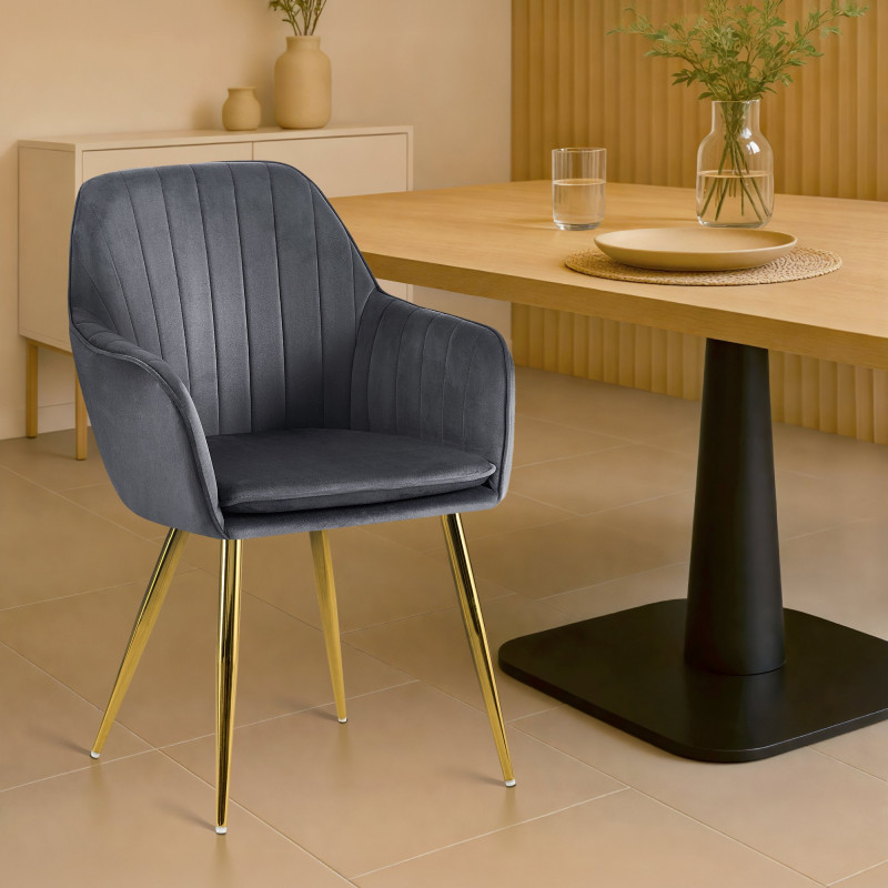 Silla de comedor Cheryl terciopelo dorado gris oscuro