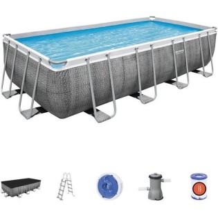 Kit Piscine hors sol tubulaire BESTWAY Power Steel™- 488 x 244 x 122 cm - Rectangulaire (Avec échelle, bвche, épurateur a cartou