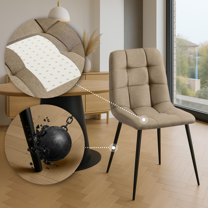 Conjunto de 2 cadeiras de sala de jantar Tilde em tecido bege acinzentado
