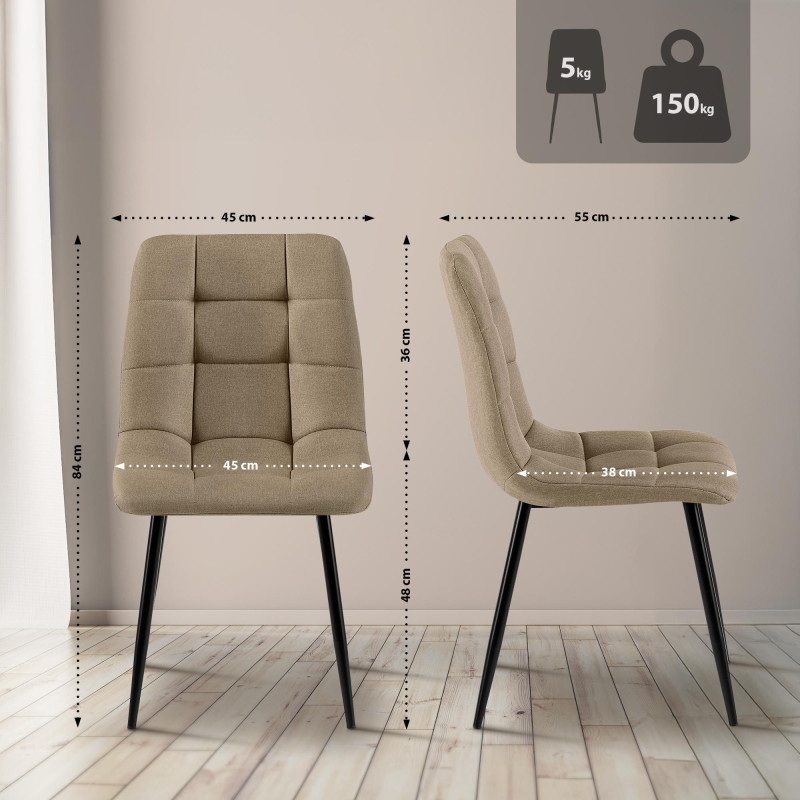 Conjunto de 2 cadeiras de sala de jantar Tilde em tecido bege acinzentado
