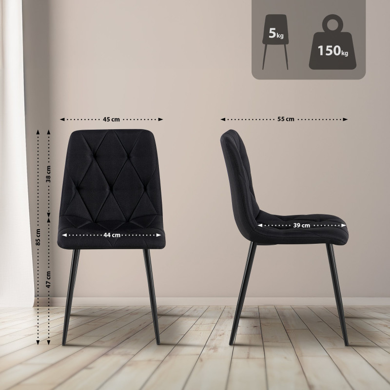 Juego de 2 sillas de comedor de tela Clairton negras
