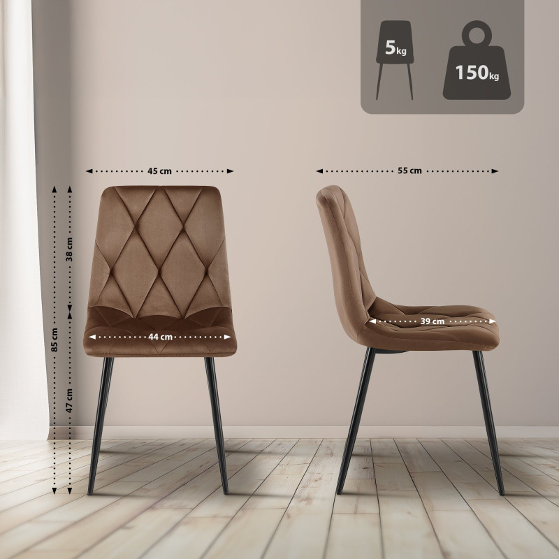Juego de 2 sillas de comedor Clairton de terciopelo marrón
