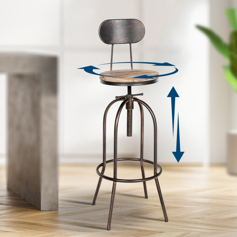 Tabouret de bar Pino, madeira bronze