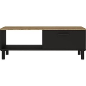 Ensemble Meuble TV+Table basse OXFORD - Style industriel - MÈlaminÈ chene noir - Table Basse: L110xP55xH40 - Meuble Tv: L159xP40