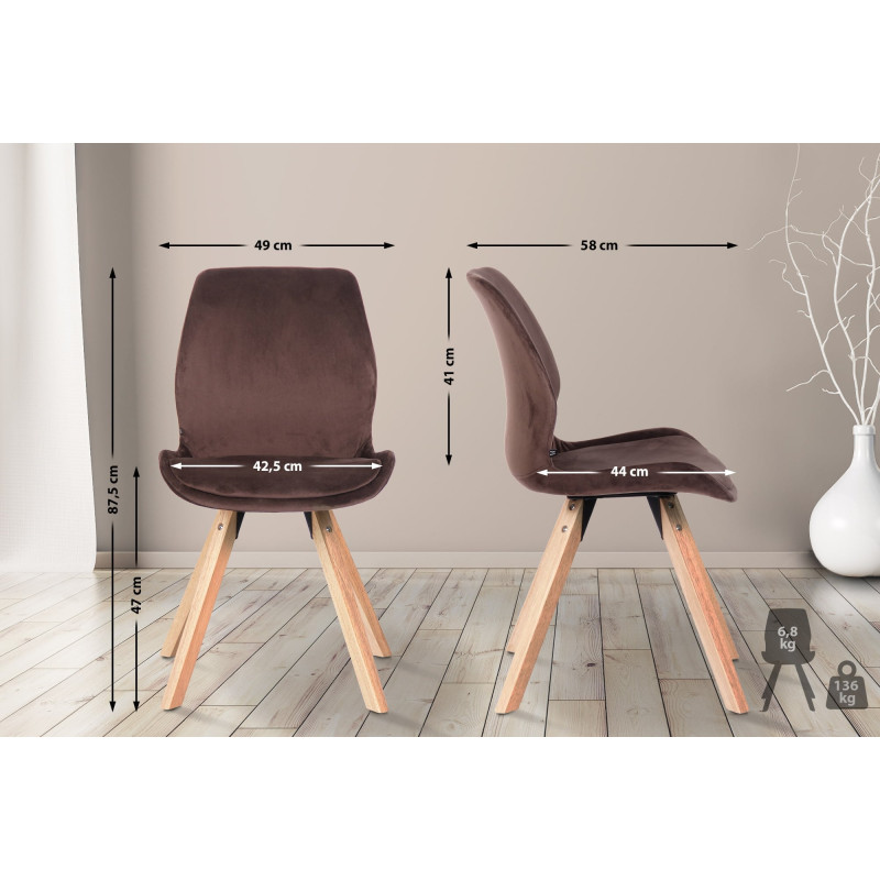Ensemble de 2 chaises Luna en velours marron