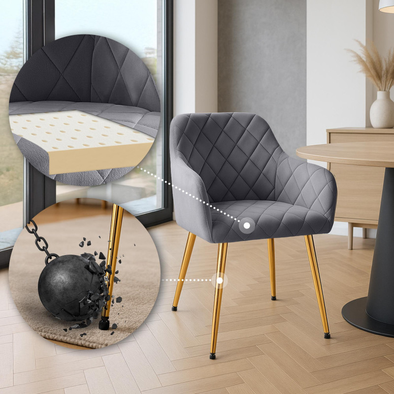 Chaise de salle à manger Monett, velours G, gris foncé