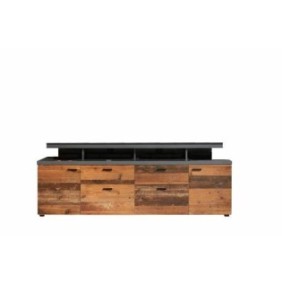 Meuble TV MOOD 2 portes et 2 tiroirs - MÈlaminÈ bois vieilli et gris mat - L  180 x 47 x 66 cm