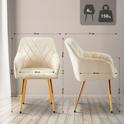 Chaise de salle à manger Monett, velours G, crème